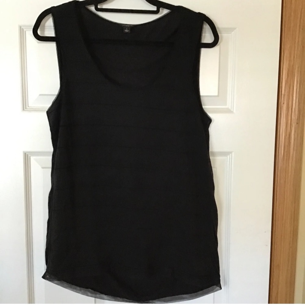Ann Taylor tank top Women's size Large L sleeveless black polka dot shirt zip